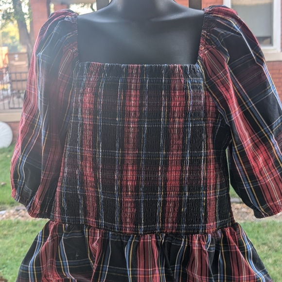 Tartan plaid smocked peplum top - Picture 2 of 6